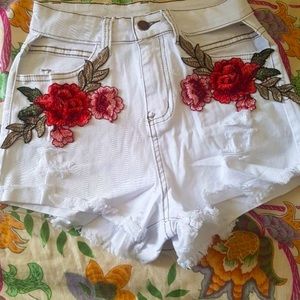 NWOT embroidered rose-cutout-high waisted shorts